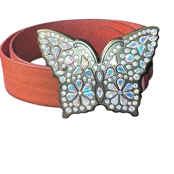 Orange Leather Juliana AB Crystal Rhinestone Gold Tone Brass Belt with Buckle - Picture 6 of 10